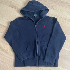 Ralph Lauren Polo Navy Blue Zip Up Sweatshirt GREAT used condition 14/16 L boys